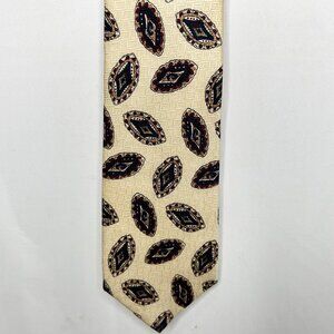 Old Street Men’s Neck Tie 4” Muted Yellow Black Maroon Medallions 100% Silk USA